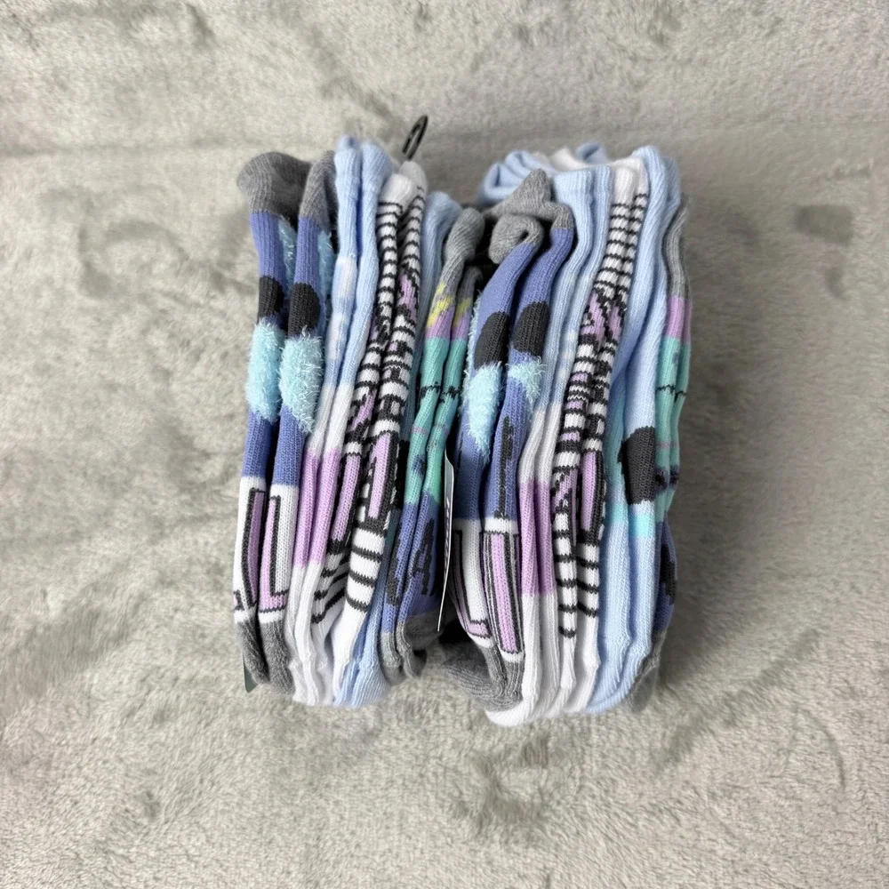 Disney Stitch No-Show Socks Cotton Blend Kids Size 9-11 Gray‎ Blue 10 Pairs NWT